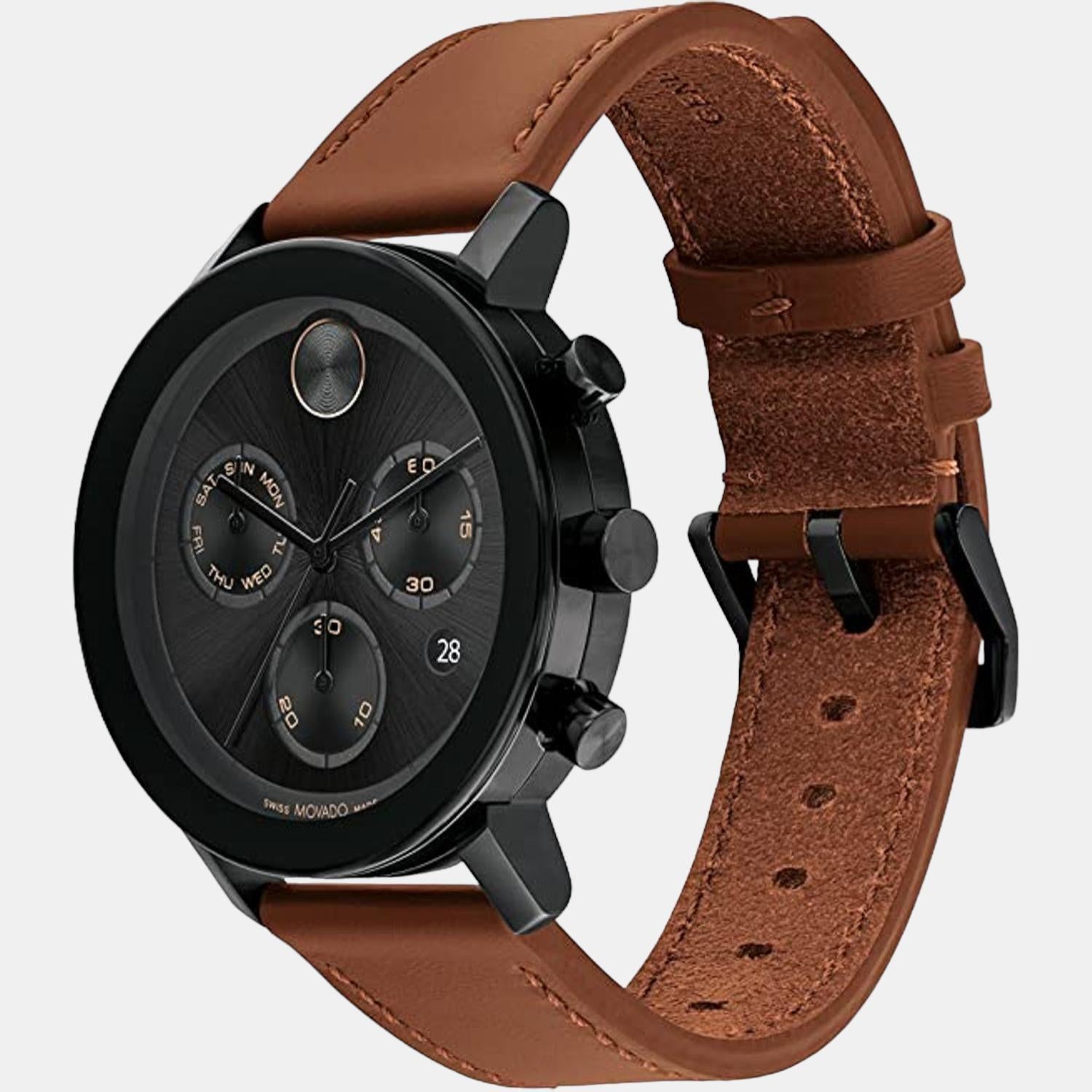 Movado men's leather strap clearance watches