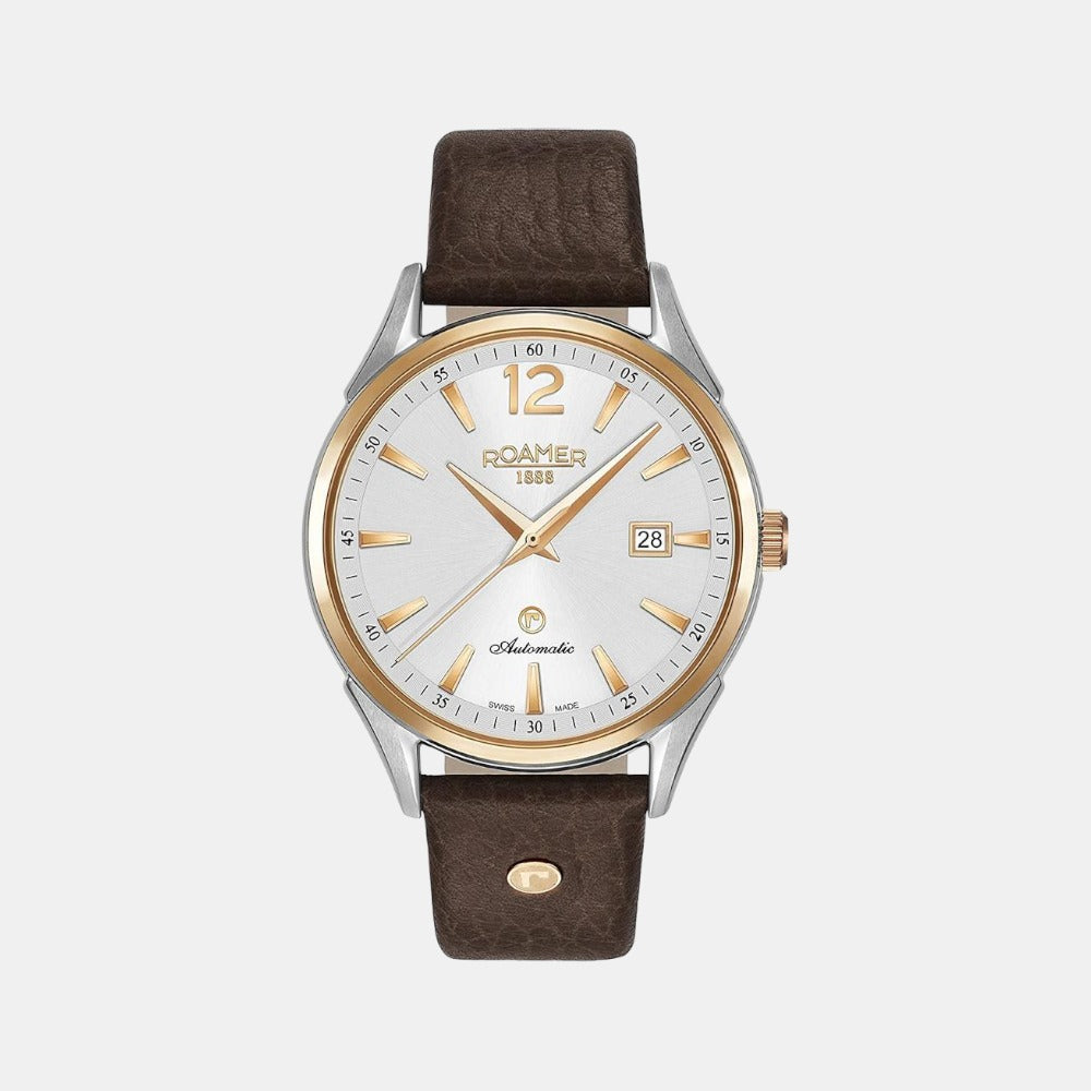 Male Silver Analog Leather Automatic Watch 550660 49 25 05