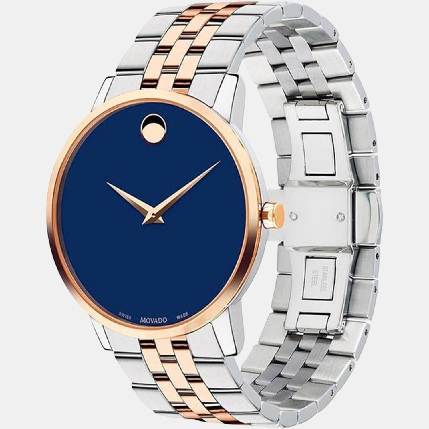 Museum Classic Men Quartz Blue Dial Analog Stainless Steel Watch 607267