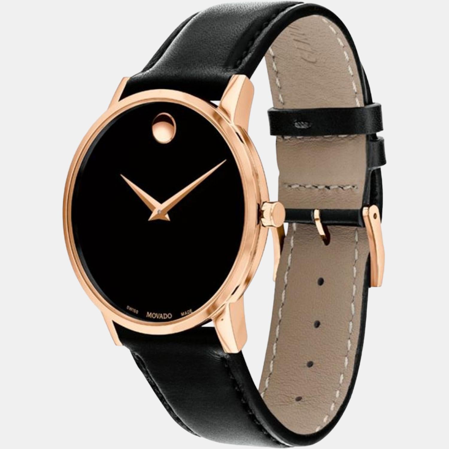 Museum Men Quartz Black Dial Analog Leather Watch 607272