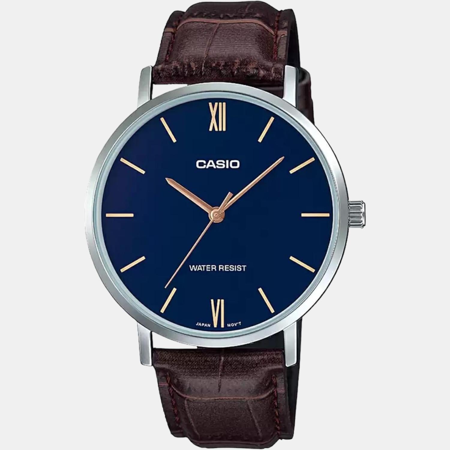 Casio blue discount leather strap watch