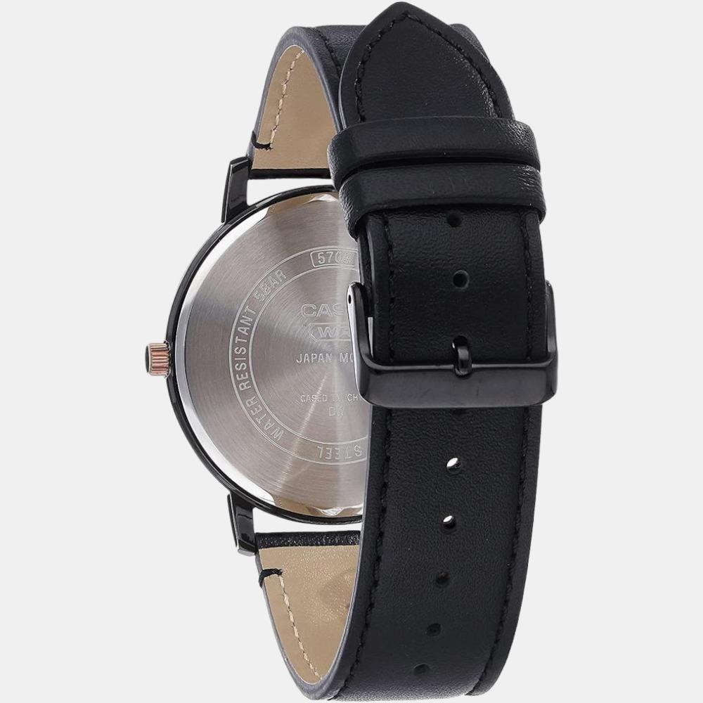 Sonata Sleek Black Dial Leather Strap Watch For Men