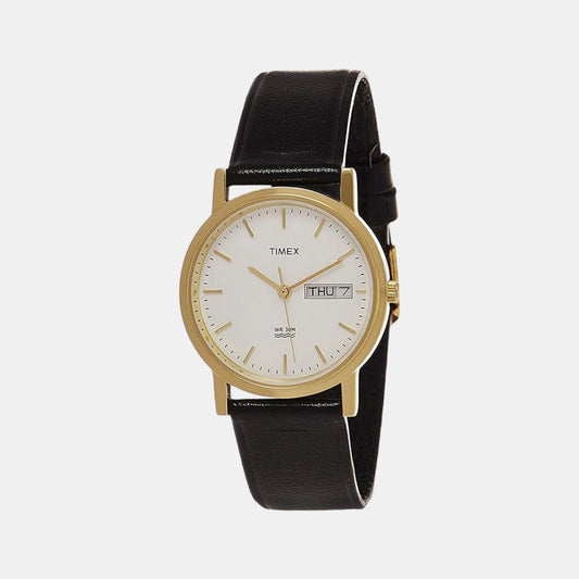 Male White Analog Leather Watch A500