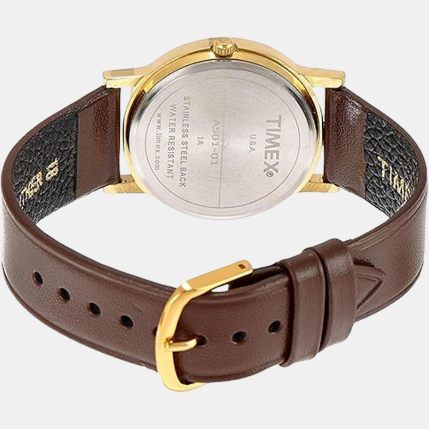 Timex Classics Men Quartz Yellow Dial Analog Leather Watch A501