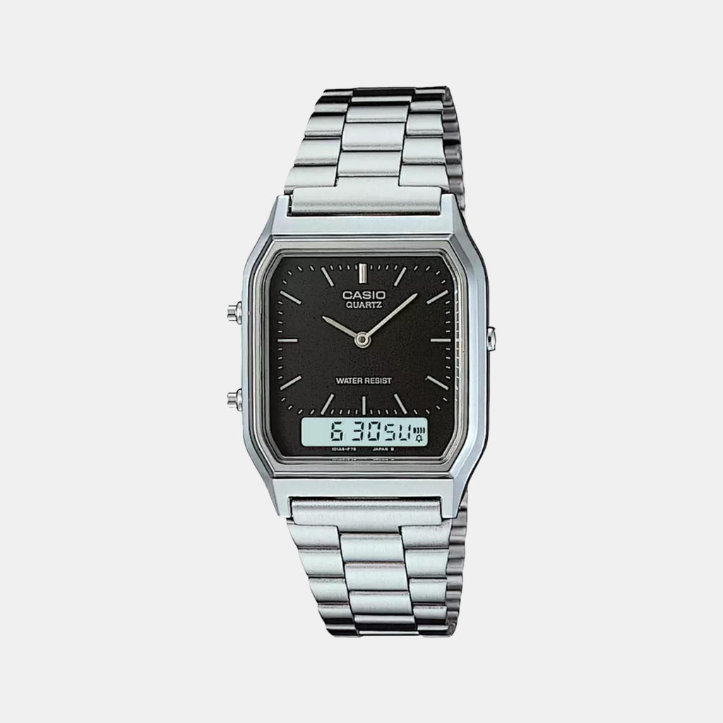 Casio Rectangular Casio Vintage Black Stainless Steel Watch AD01 – Just In Time