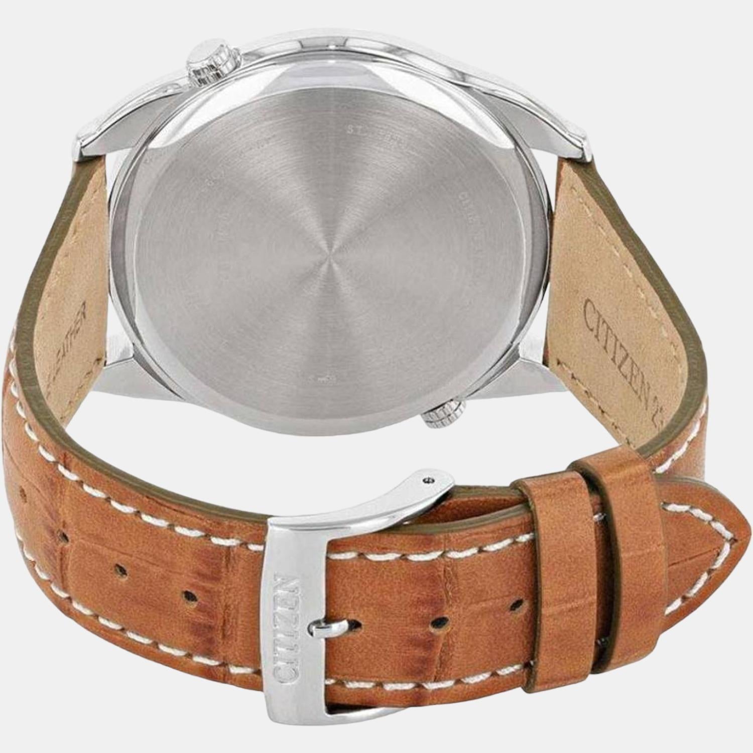 Citizen Dual Time Men Quartz Grey Dial Chronograph Leather Watch