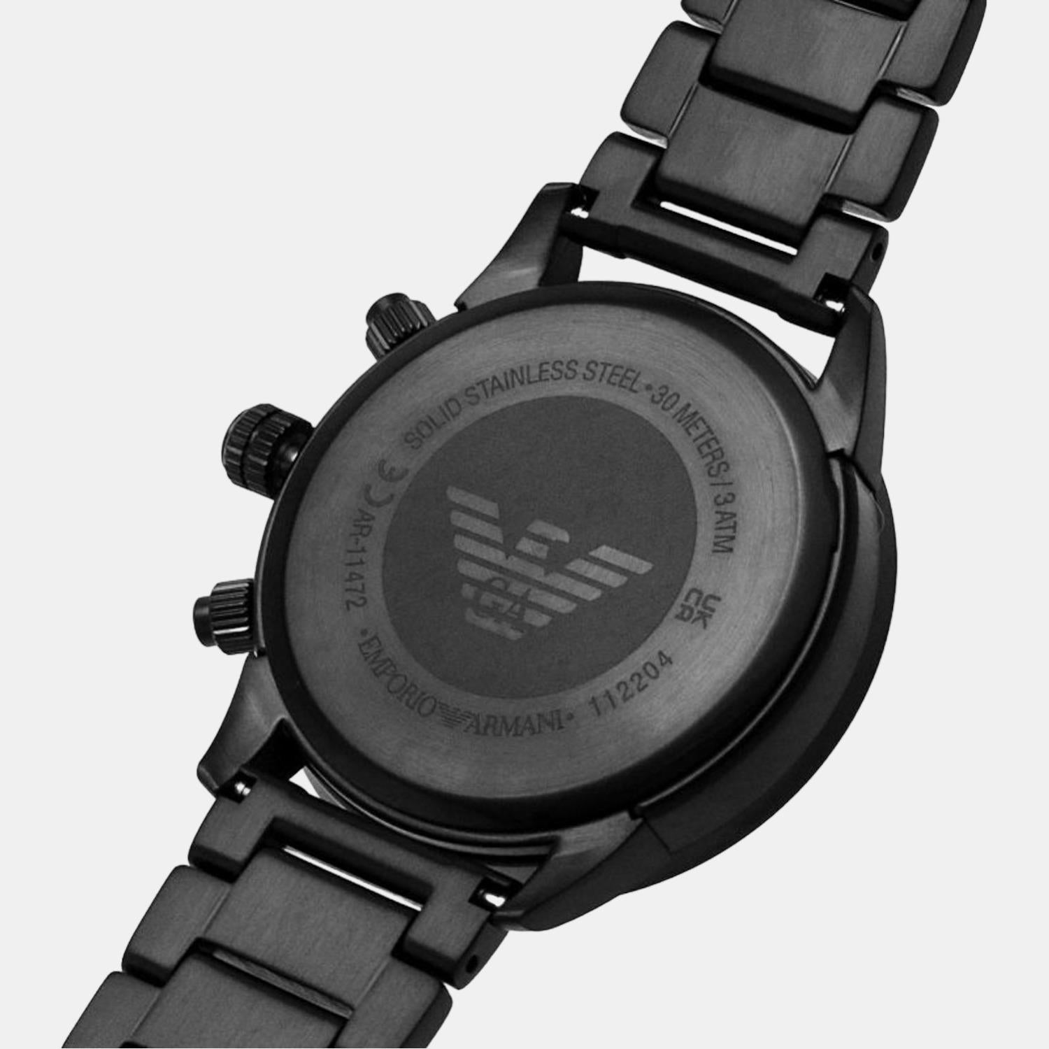 Emporio Armani Three-Hand Black Stainless Steel Watch