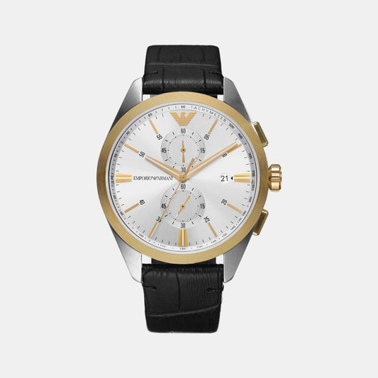 Male Silver Quartz Leather Chronograph Watch AR11498
