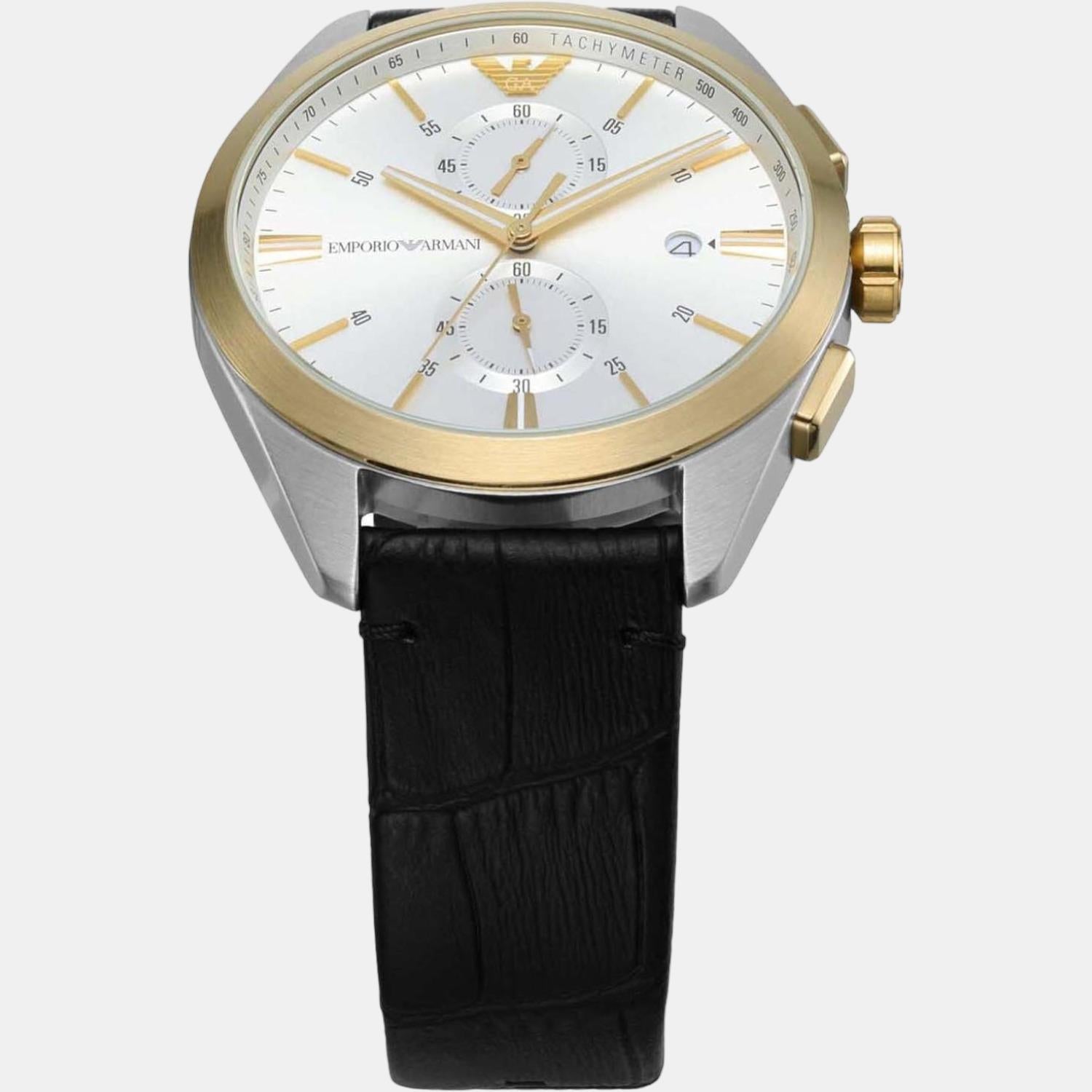 Emporio Armani Male Silver Quartz Leather Chronograph Watch | Emporio Armani  – Just In Time