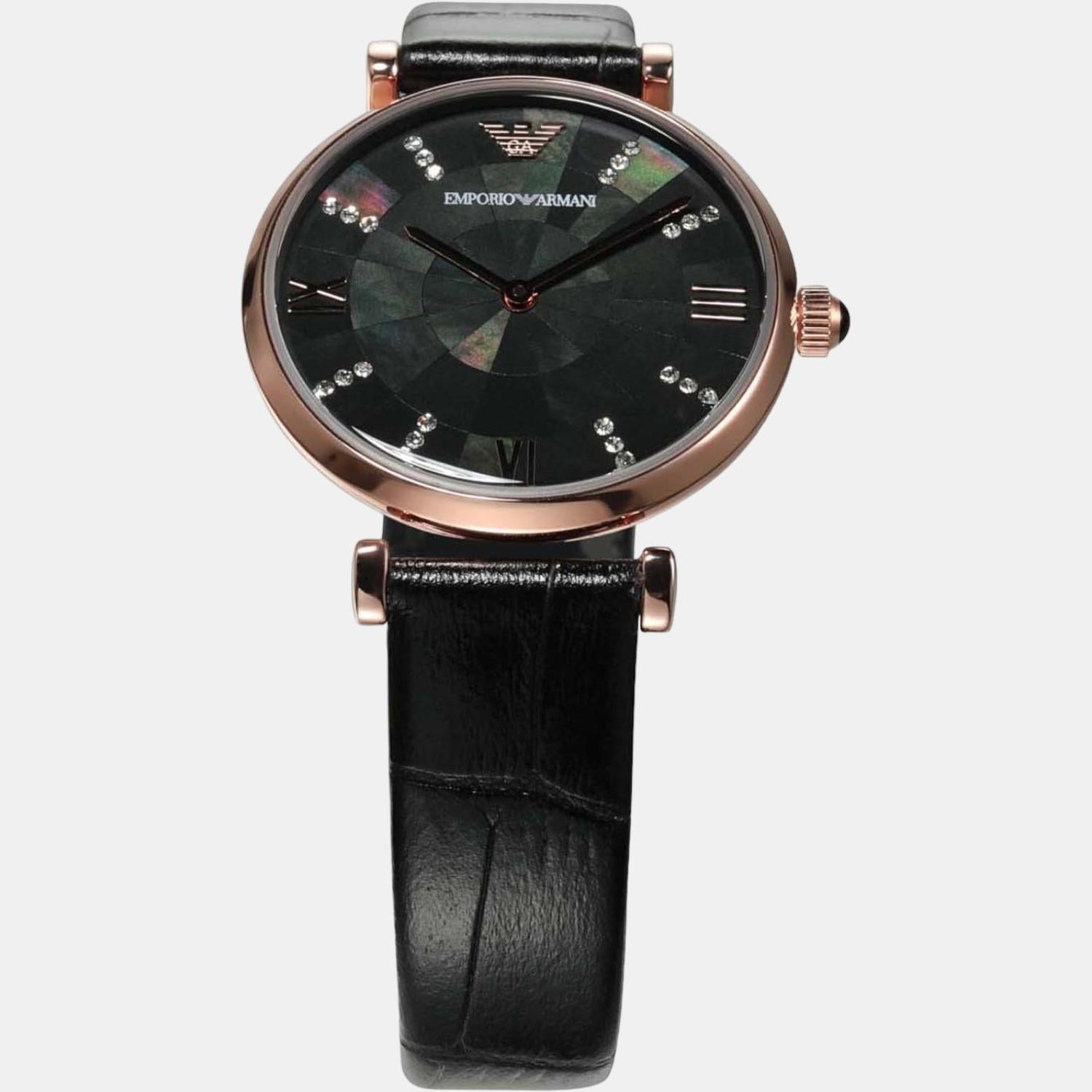 Armani ladies watch hot sale black leather strap