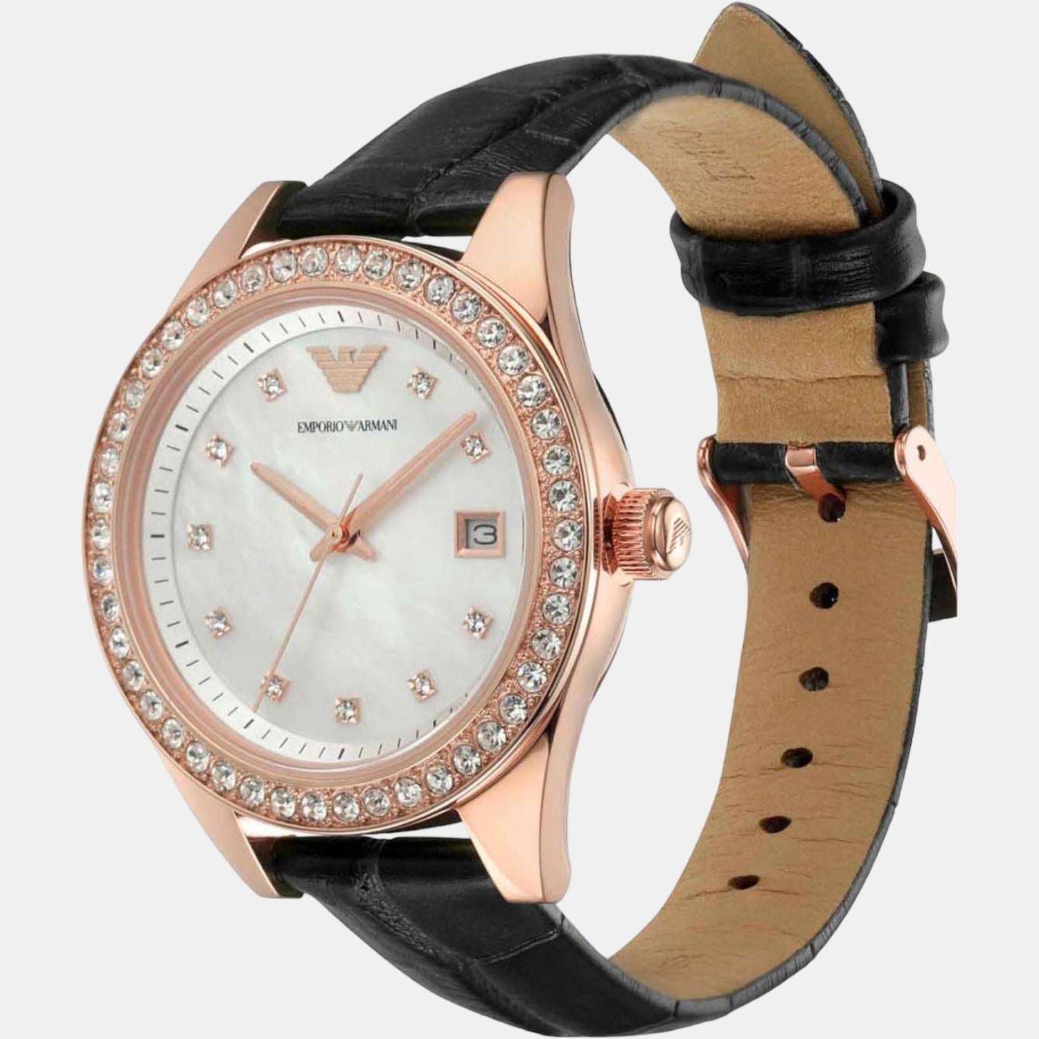 Emporio Armani Female White Analog Leather Watch Emporio Armani