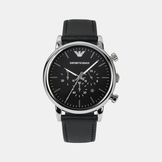 Male Black Leather Chronograph Watch AR1828