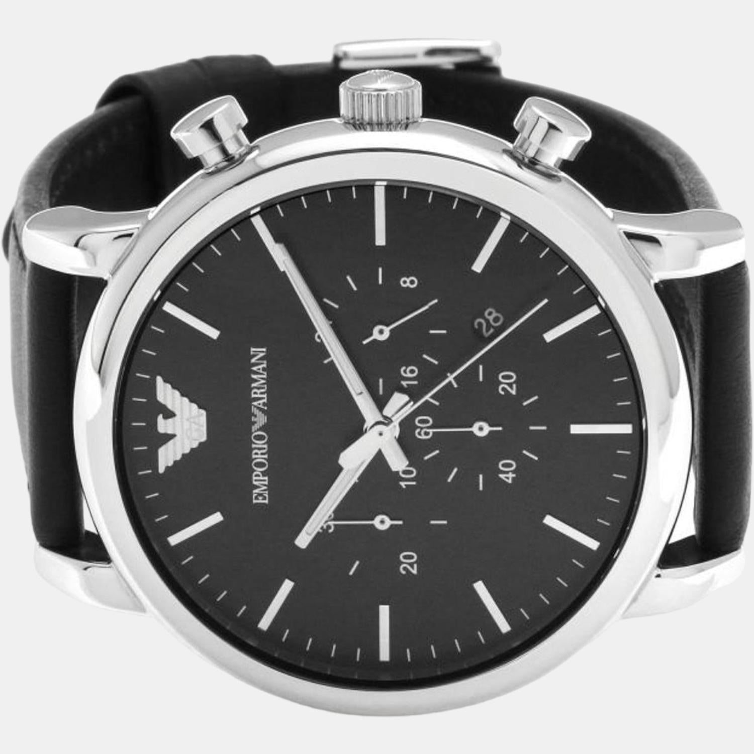 Male Quartz Emporio | Chronograph Armani Black Time In Leather Watch – Just Armani Emporio