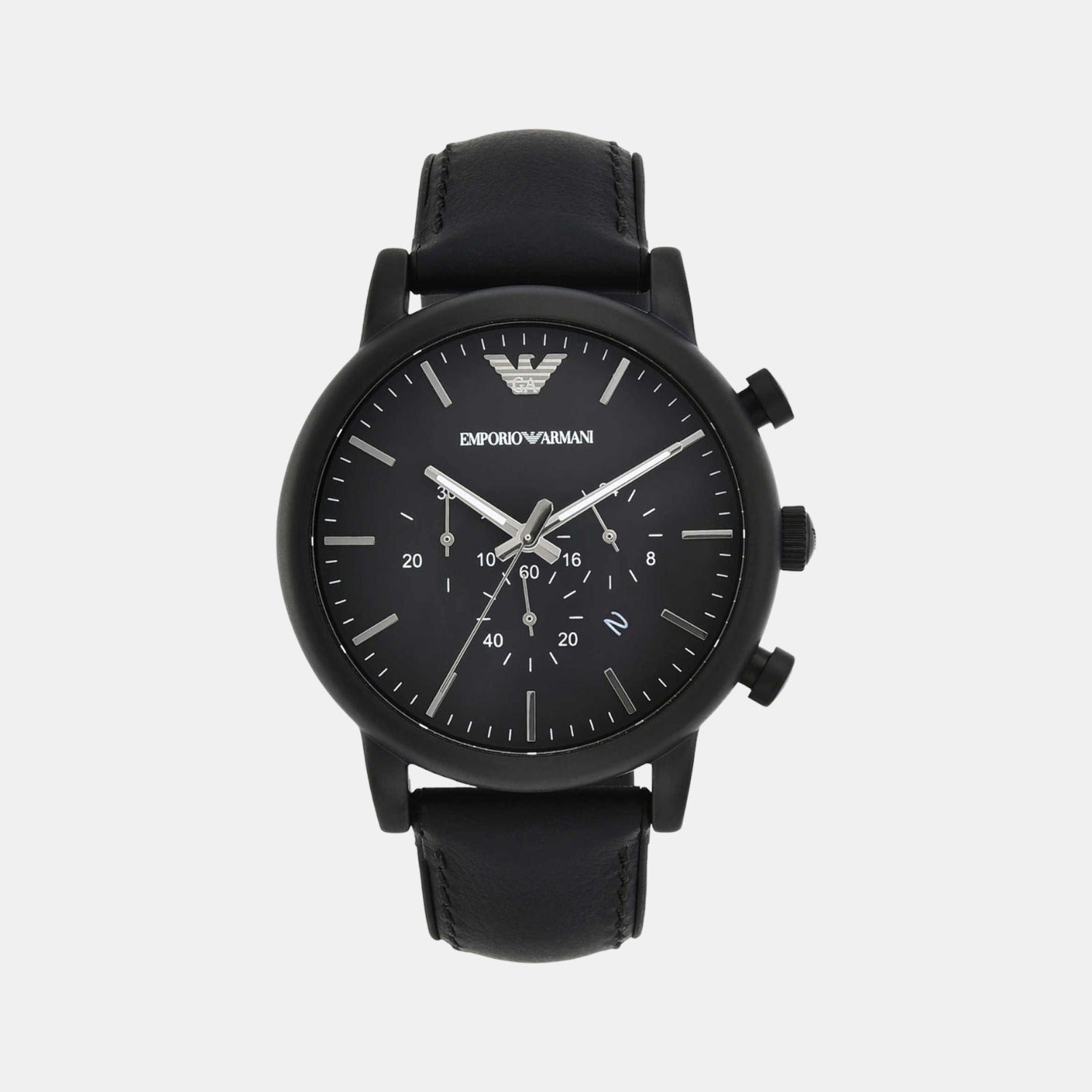 Armani watch men's black leather strap hotsell