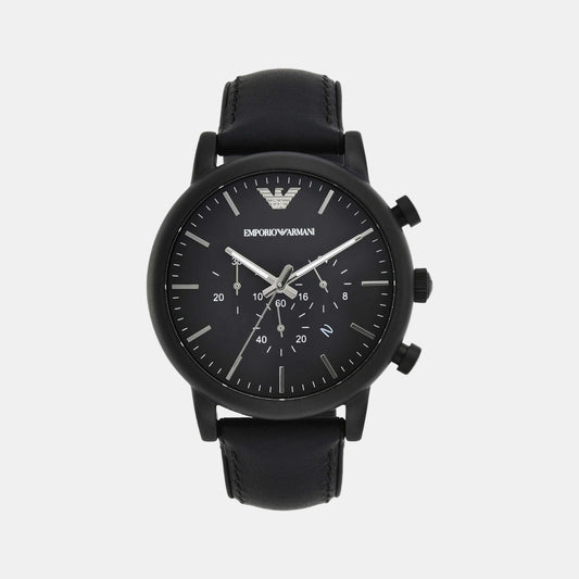 Male Black Leather Chronograph Watch AR1970