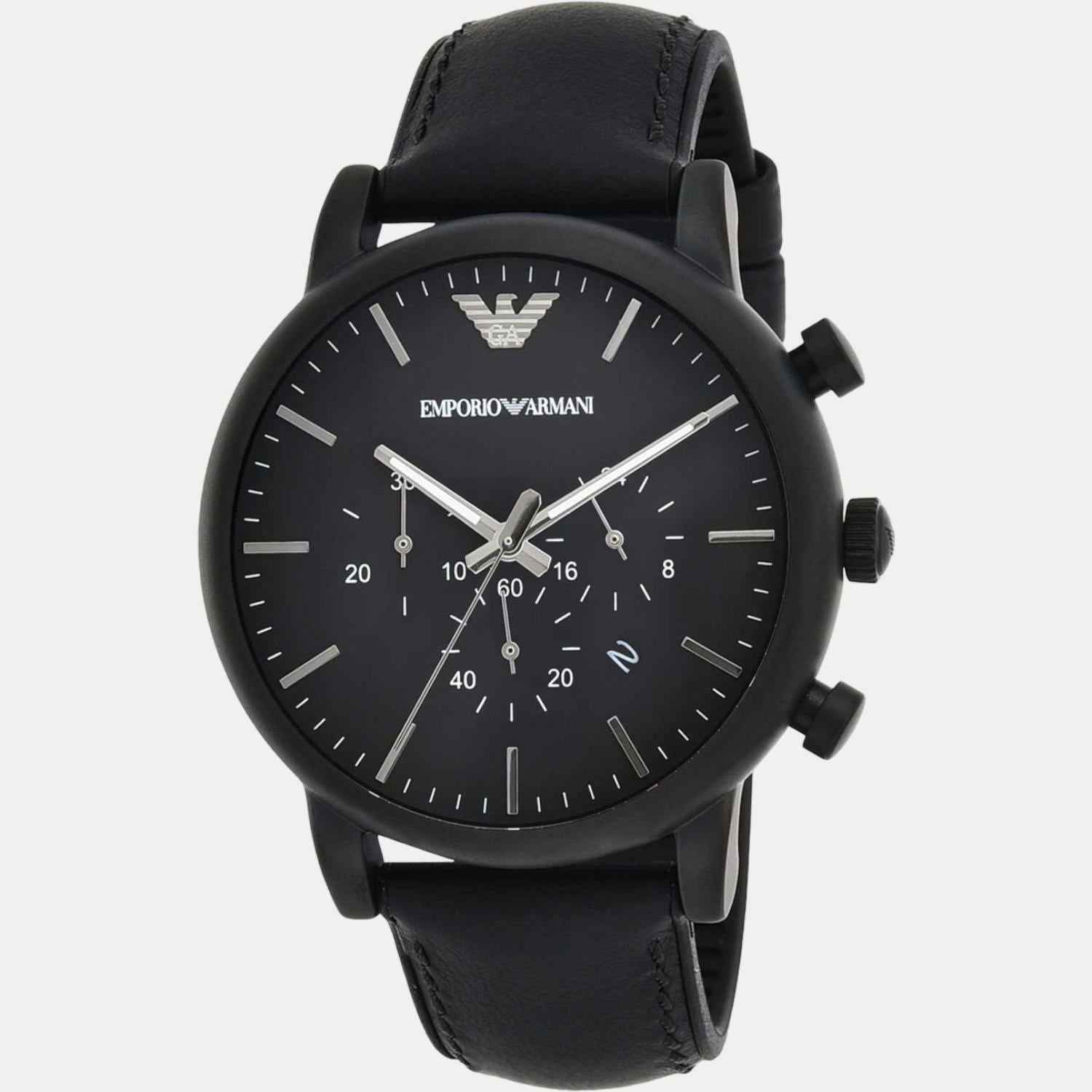 Time Armani – Leather Watch Emporio Analog Just Black In Male | Emporio Armani