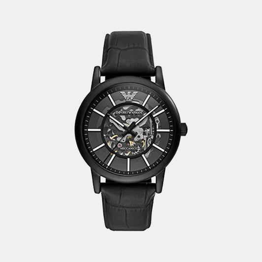 Male Black Leather Automatic Chronograph Watch AR60008