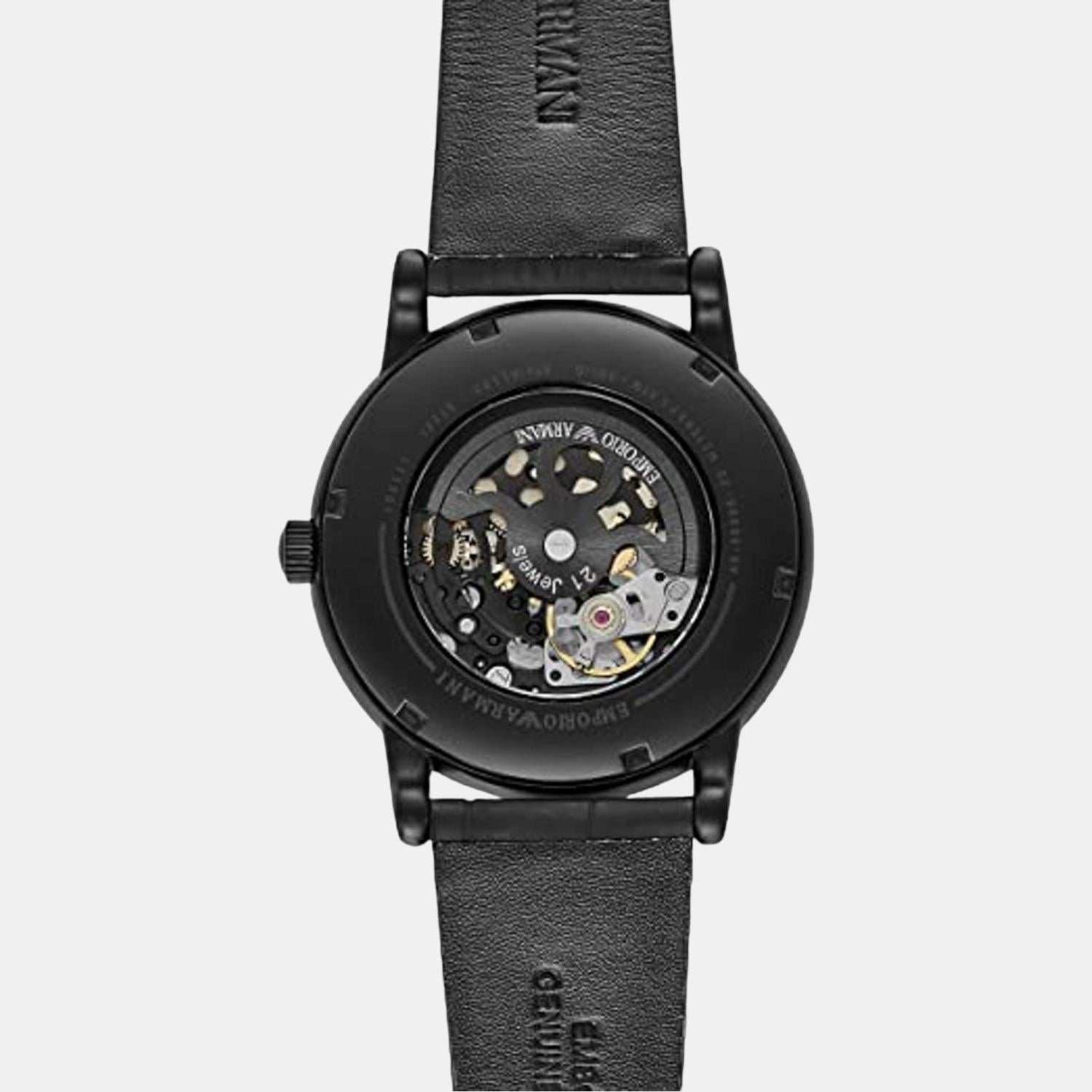 Emporio Armani Male Black Analog Leather Automatic Watch Emporio