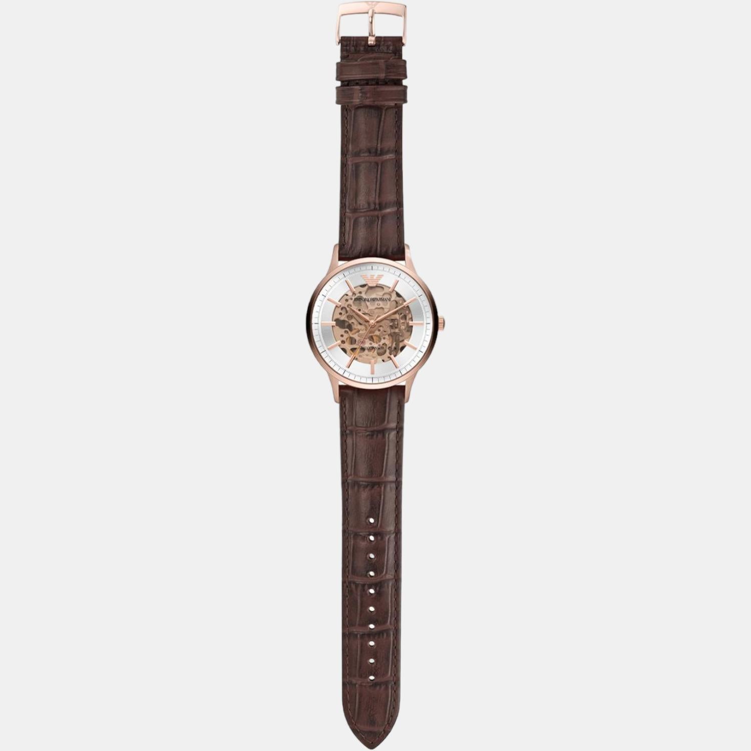 Emporio Armani Male Analog Leather Automatic Watch | Emporio