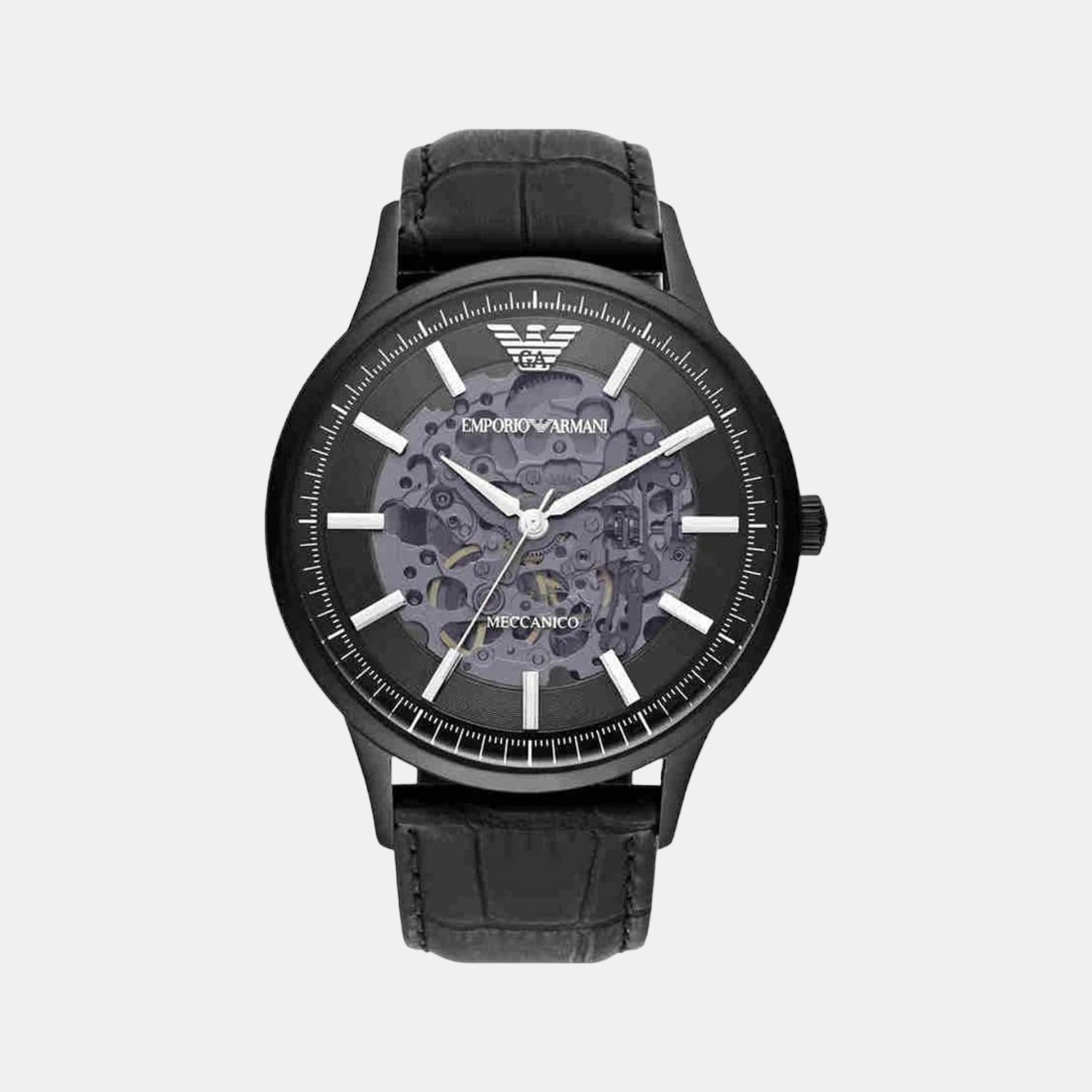 Emporio Armani Men Automatic Black Dial Analog Leather Watch AR60042 ...