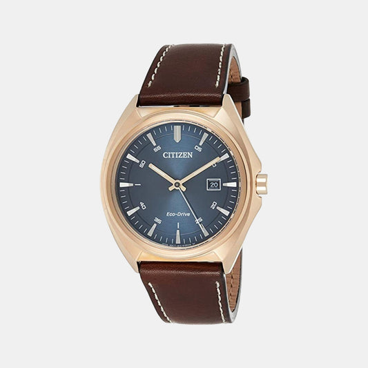 Male Blue Analog Leather Eco-Drive Watch AW1573-11L