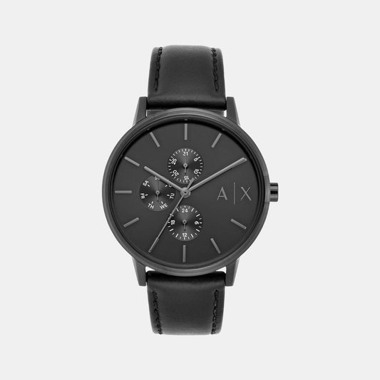 Unisex Black Leather Chronograph Watch AX2719