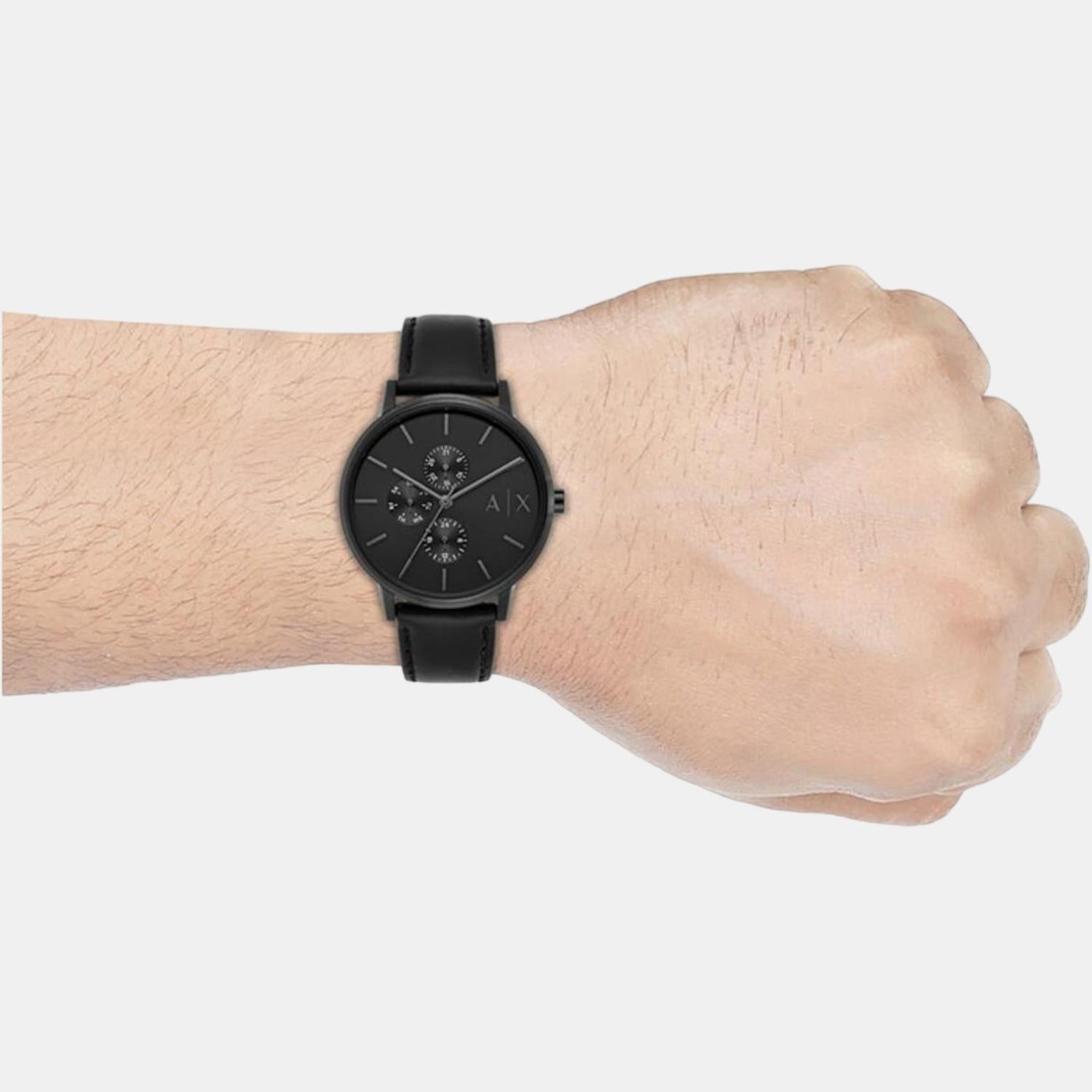 Armani exchange black sale leather watch