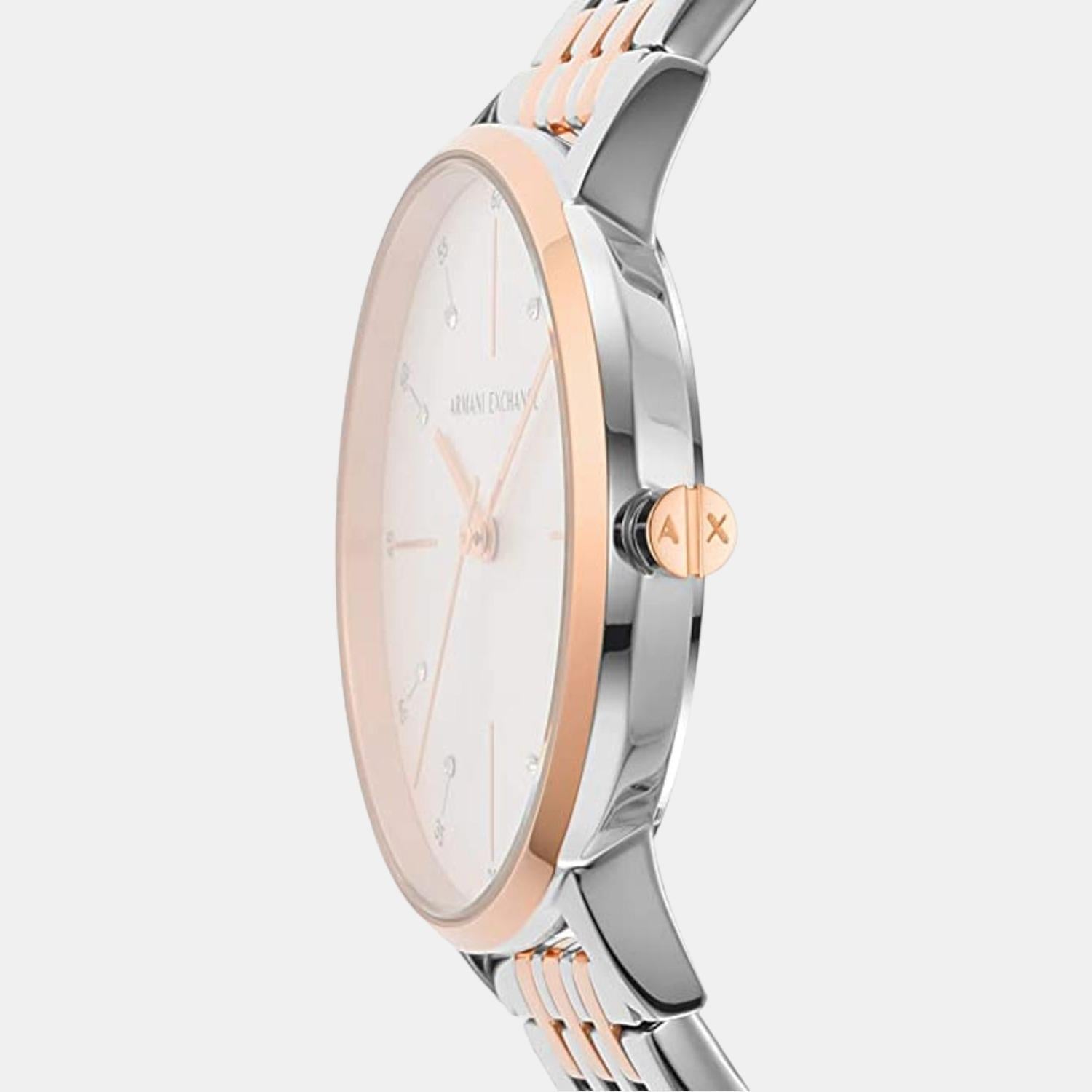 Armani exchange ladies silver discount and rose gold bracelet watch