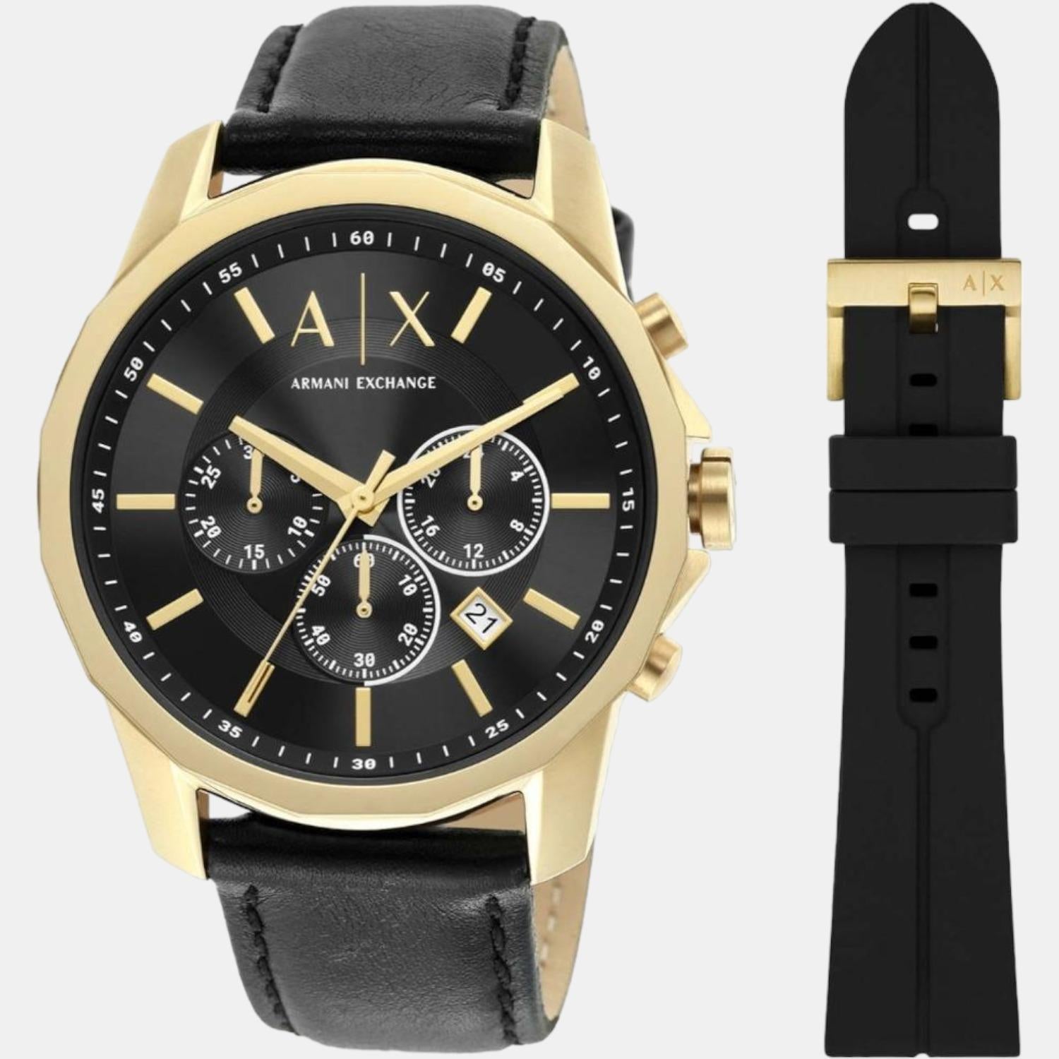 Armani Exchange Male Black Quartz Leather Chronograph Watch