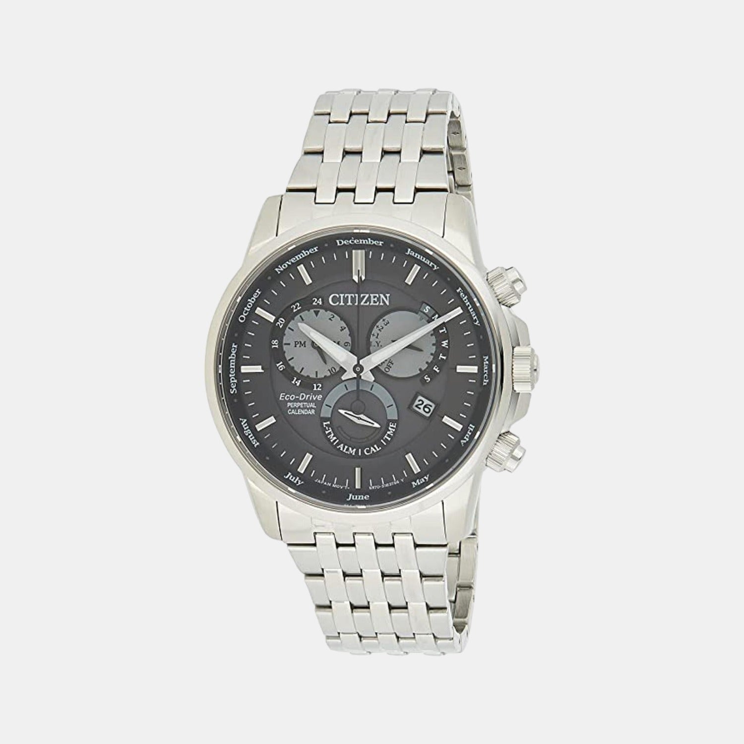 Male Grey Stainless Steel Eco-Drive Chronograph Watch BL8150-86H