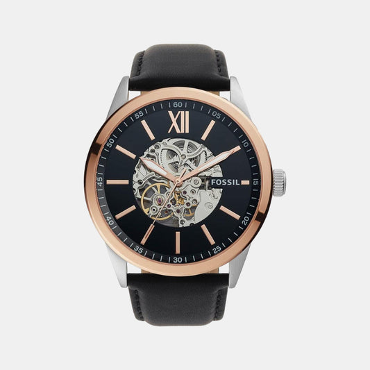 Male Black Analog Automatic Leather Watch BQ2383