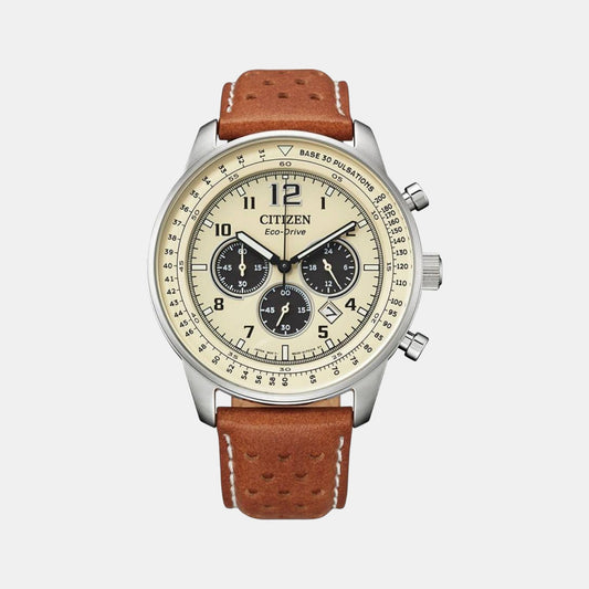Eco-Drive Male Cream Leather Chronograph Watch CA4500-16X