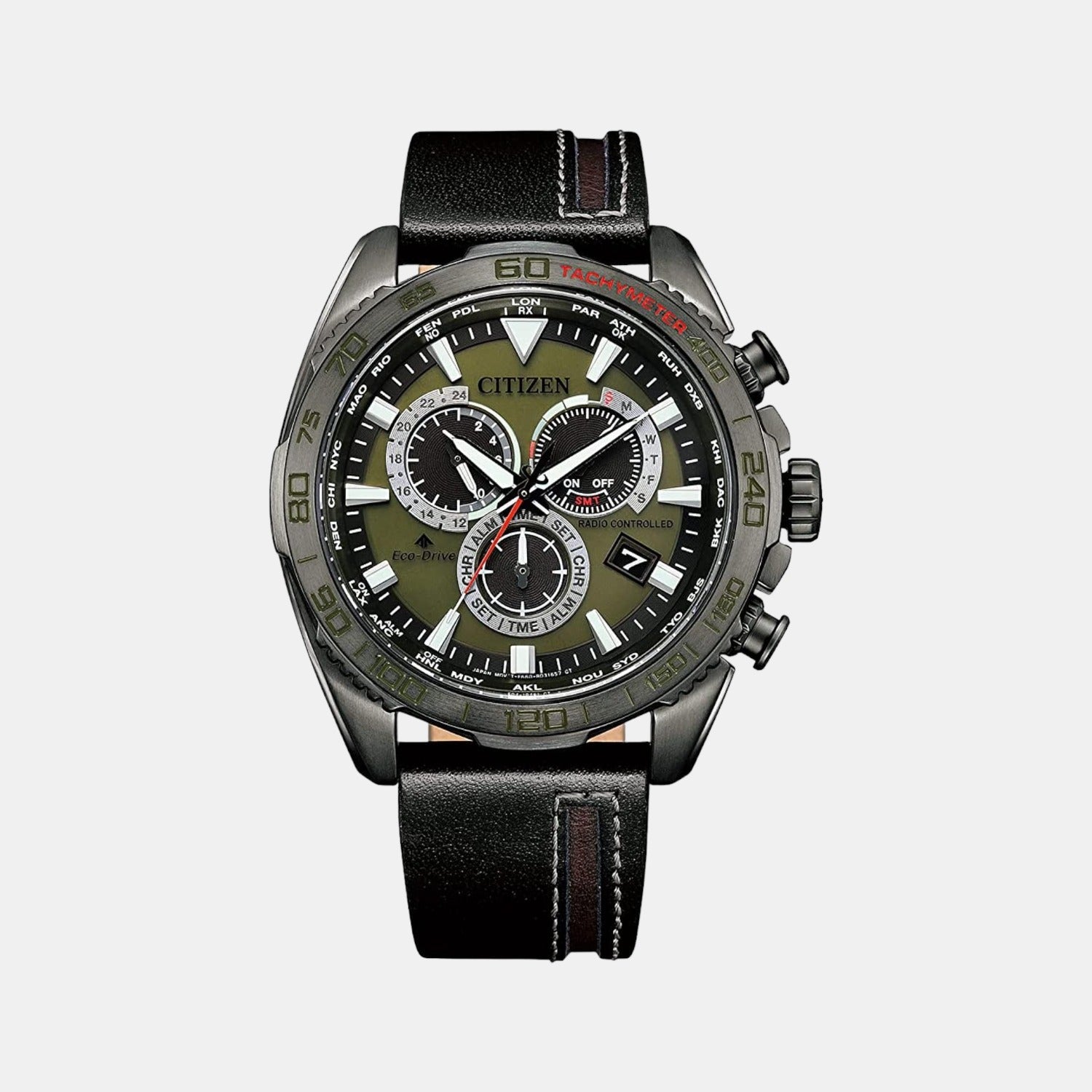 Citizen Men Quartz Green Dial Chronograph Leather Watch CB5037-17X