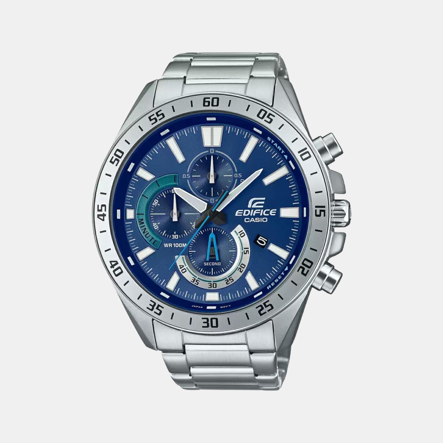 Casio Edifice Men Quartz Blue Dial Chronograph Stainless Steel Watch ED533