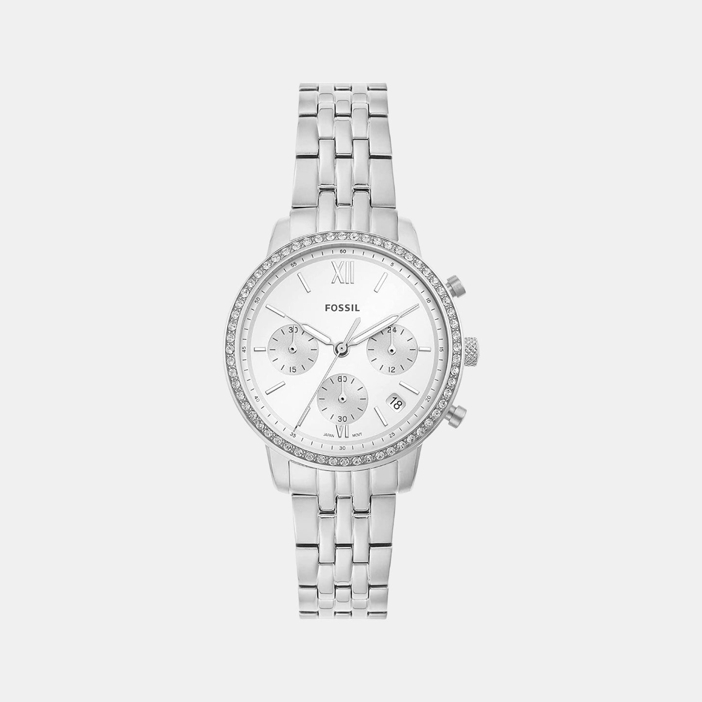 Female Silver Quartz Stainless Steel Chronograph Watch ES5217