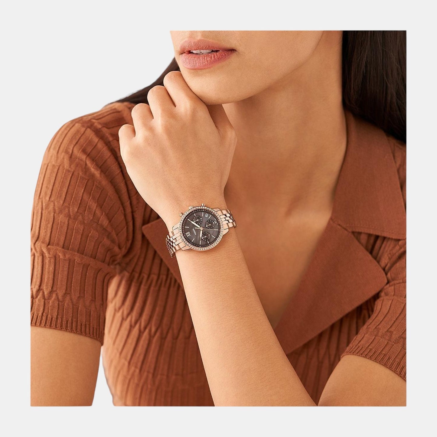 Female Brown Quartz Stainless Steel Chronograph Watch ES5218