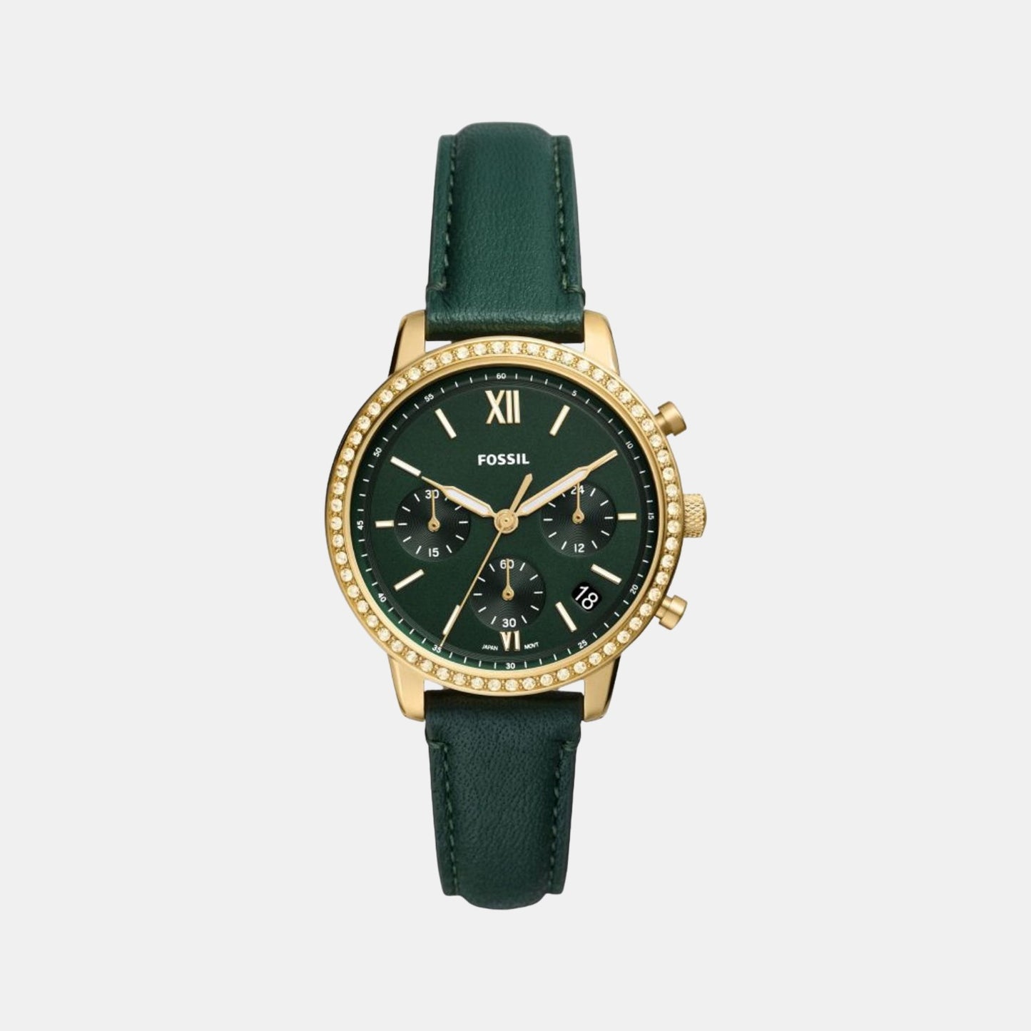 Female Green Leather Chronograph Watch ES5239