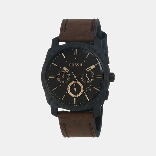 Male Black Leather Chronograph Watch FS4656