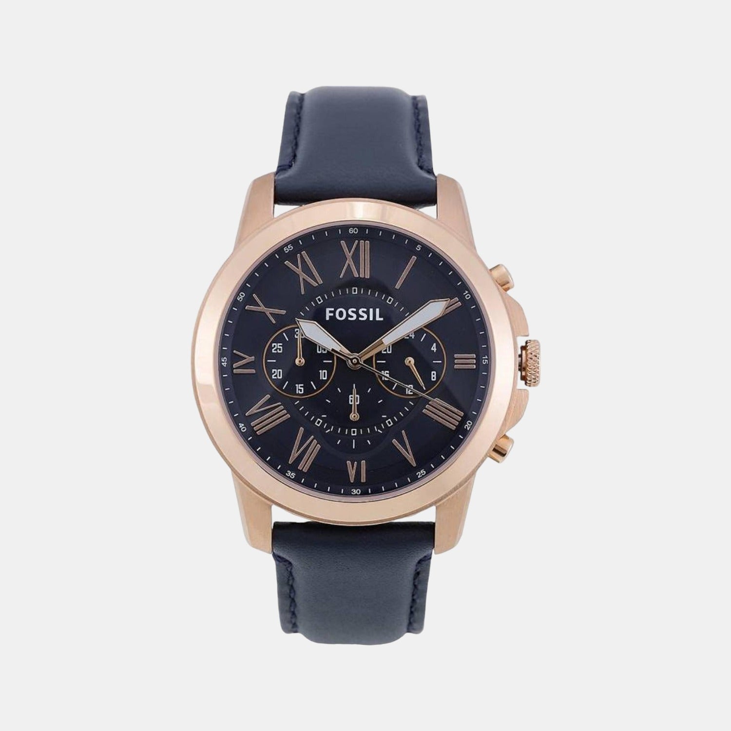Fossil Grant Men Quartz Blue Dial Chronograph Leather Watch FS4835