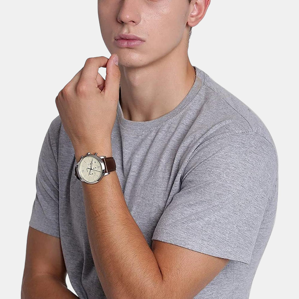 Neutra Men Quartz Cream Dial Chronograph Leather Watch FS5380