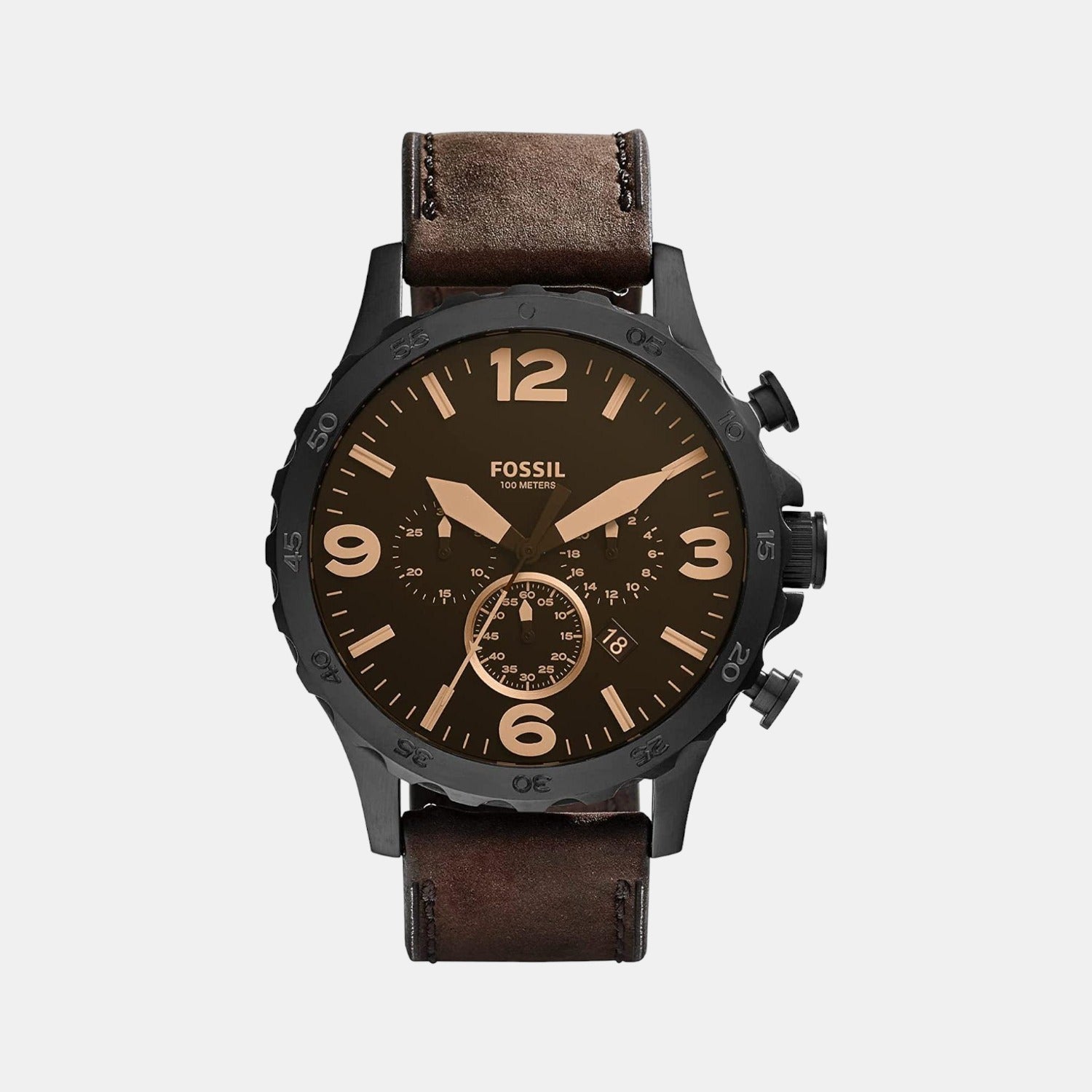 Male Black Leather Chronograph Watch JR1487