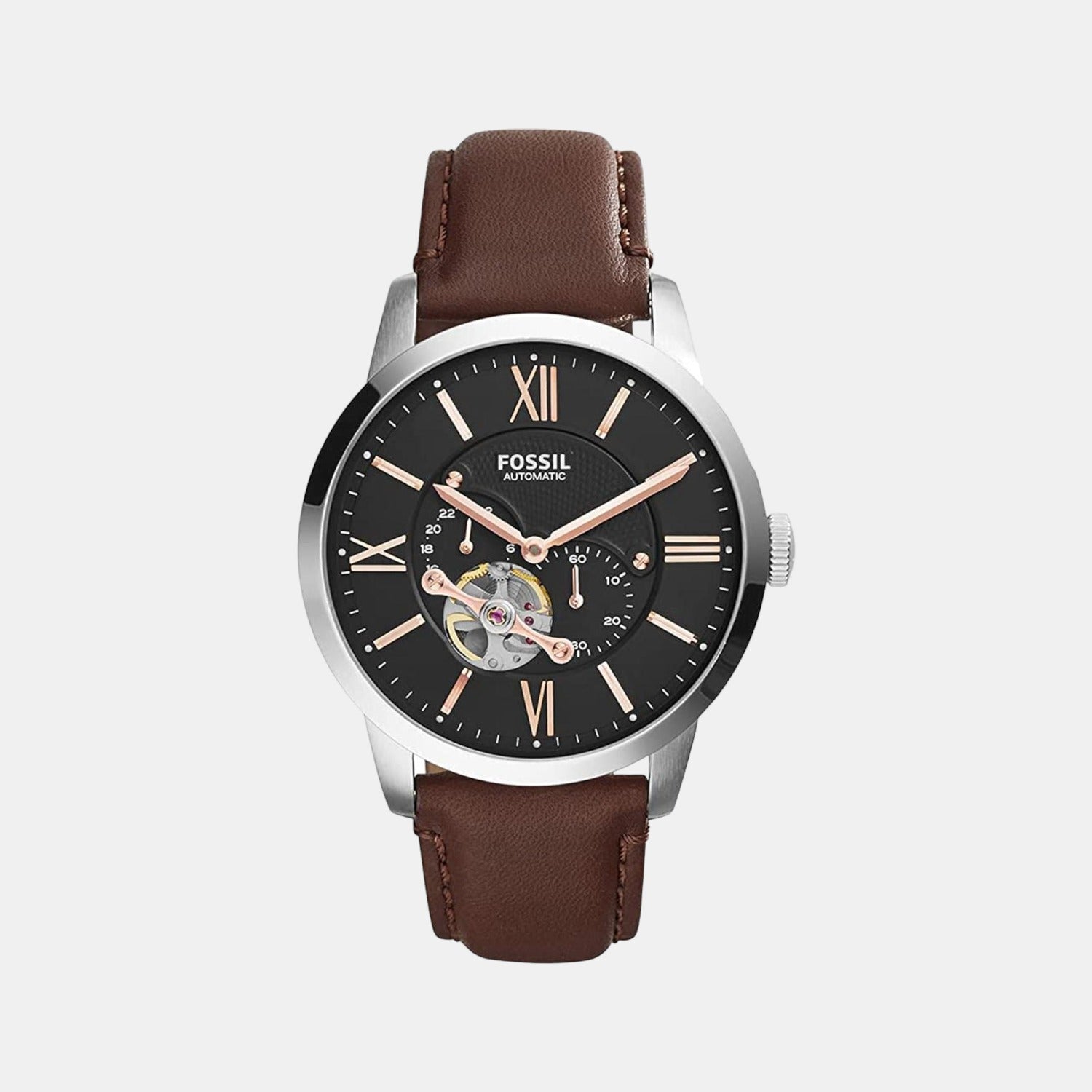 Fossil Men s Black Analog Leather Automatic Watch Fossil Just In Time