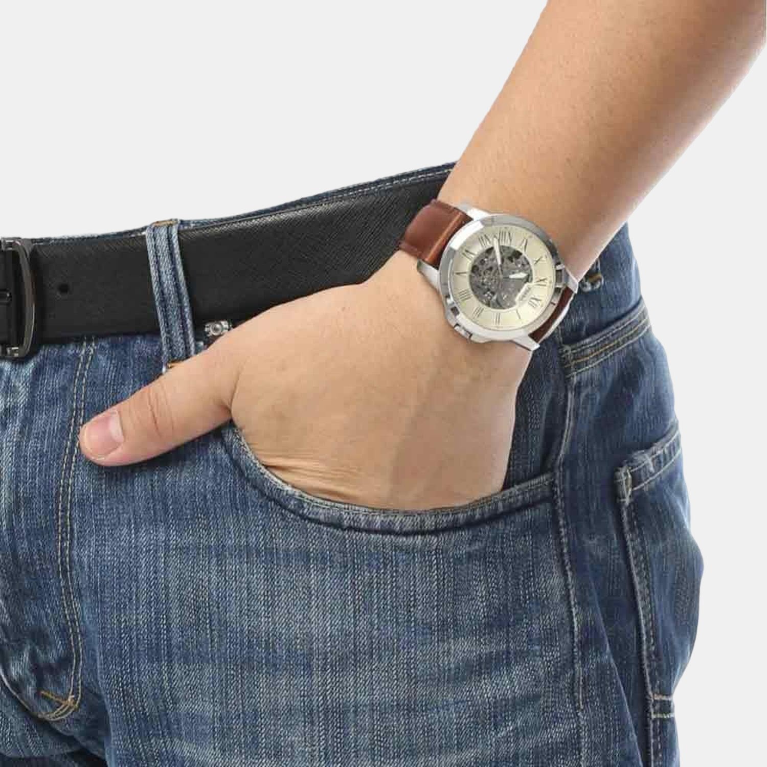 Grant Men Automatic Cream Dial Analog Leather Watch ME3099