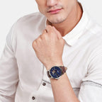 Towns Men Automatic Blue Dial Multi-Function Leather Watch ME3110