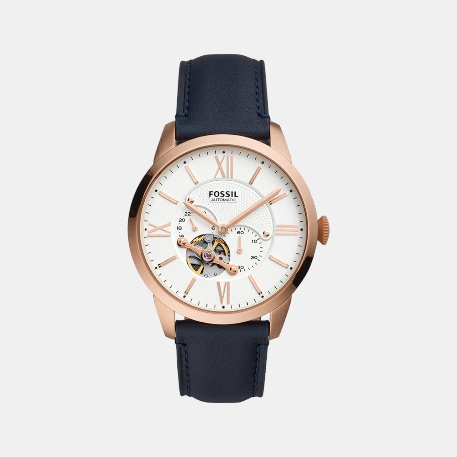 Fossil Towns Men Automatic White Dial Multi-Function Leather Watch ME3171