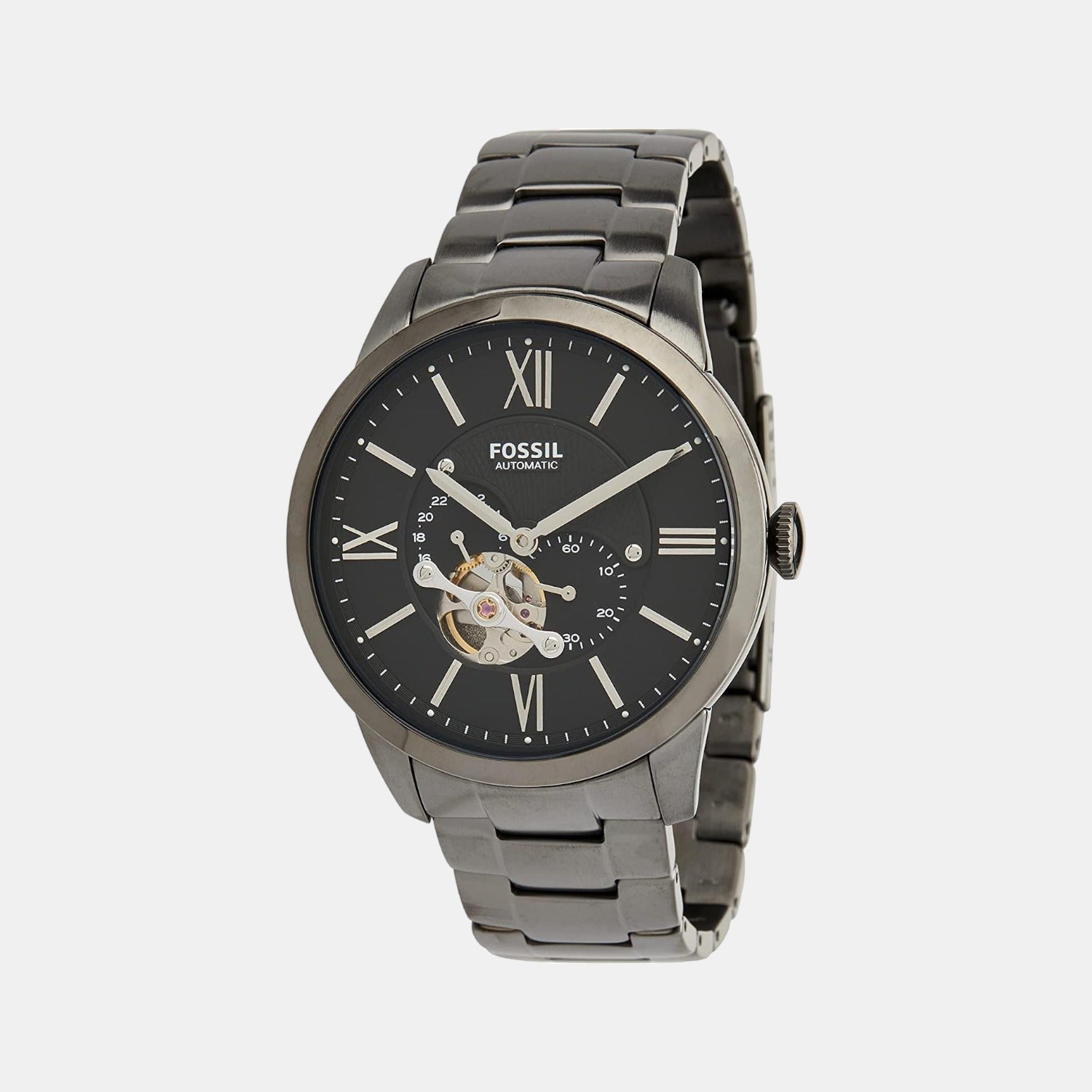 Fossil Towns Men Automatic Black Dial Multi-Function Stainless Steel Watch ME3172