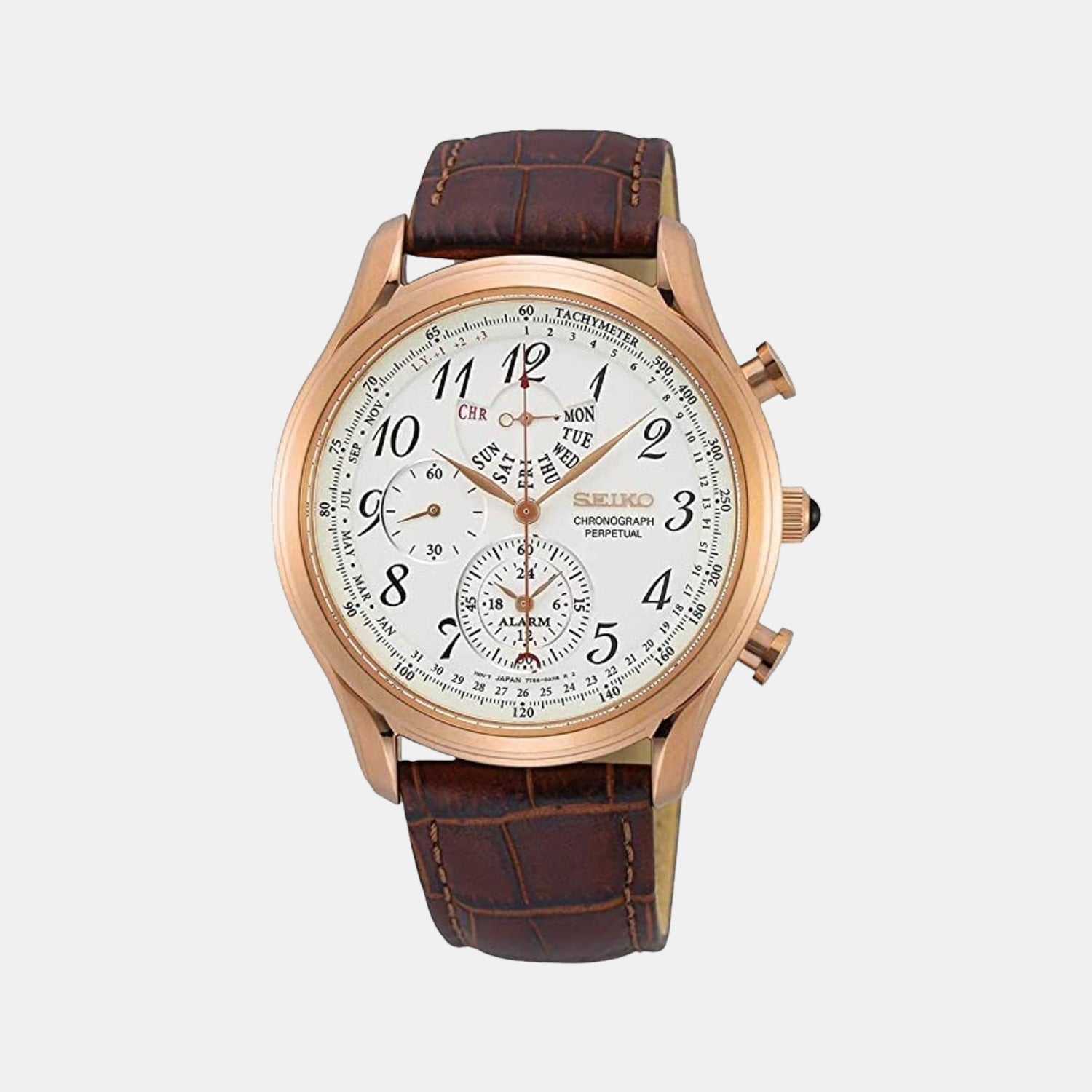 Men's Chronograph Leather Rose Dial Watch