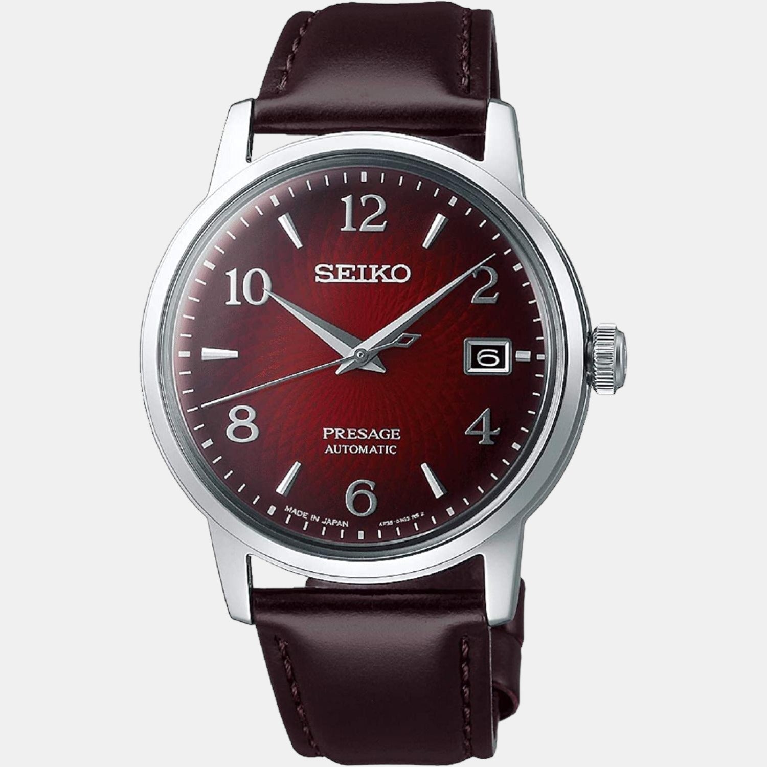 Seiko Male Red Analog Leather Automatic Watch Seiko Just In Time