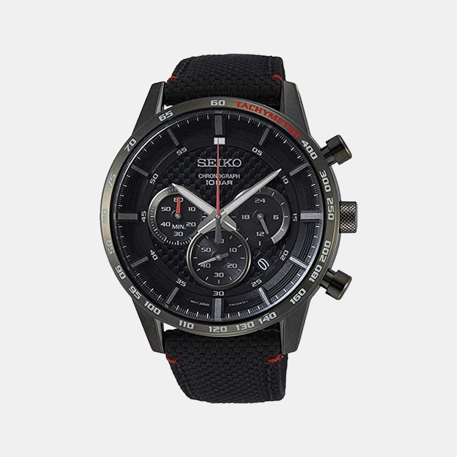 Male Black Chronograph Leather Watch SSB359P1