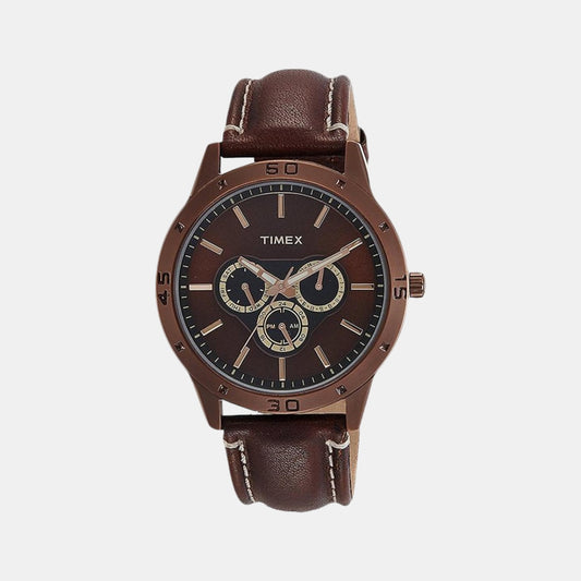 Male Brown Analog Leather Watch TW000U914